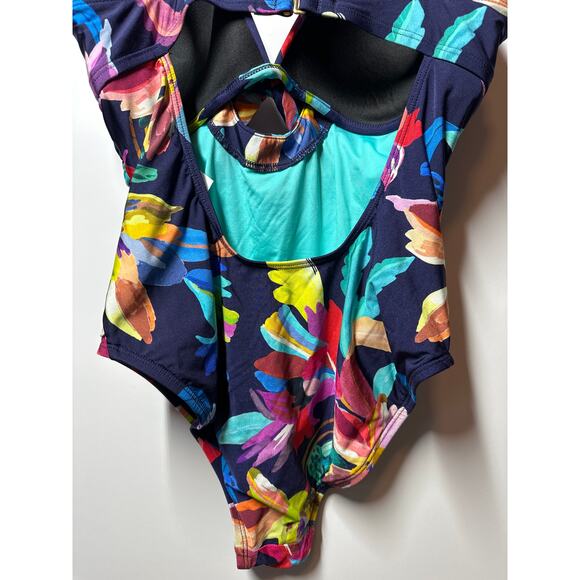 La Blanca By The Sea Peekaboo Swimsuit Multicolor Floral Keyhole Cutout Size 10 - Picture 9 of 13